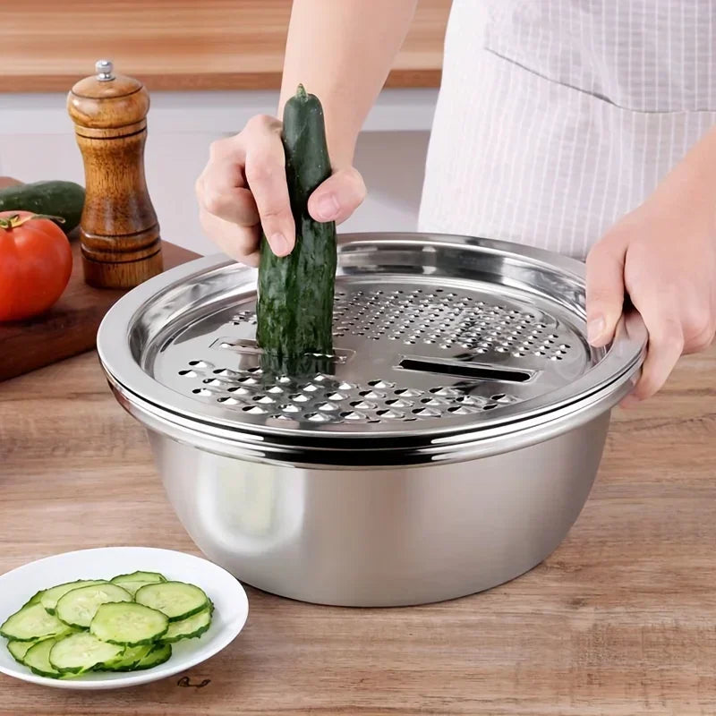 Colino In Acciaio Inossidabile 3 In 1 Verdure Affettatrice Grattugia Cestello Drenaggio Insalata Accessori Da Cucina