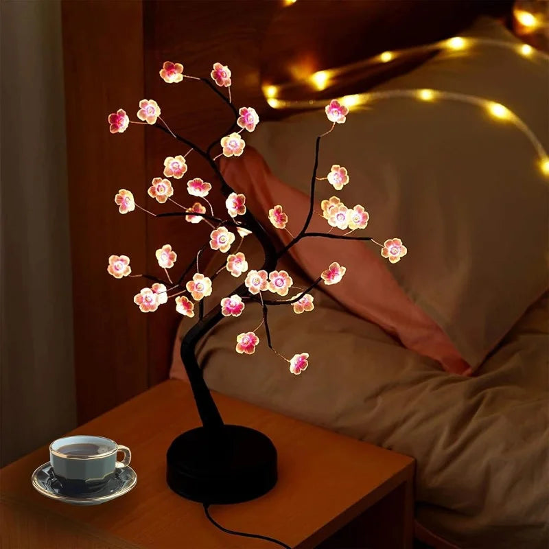Albero Da Tavolo Con Luce Notturna LED Bonsai Artificiale Con Fiori Di Ciliegio Per Scrivania E Ufficio