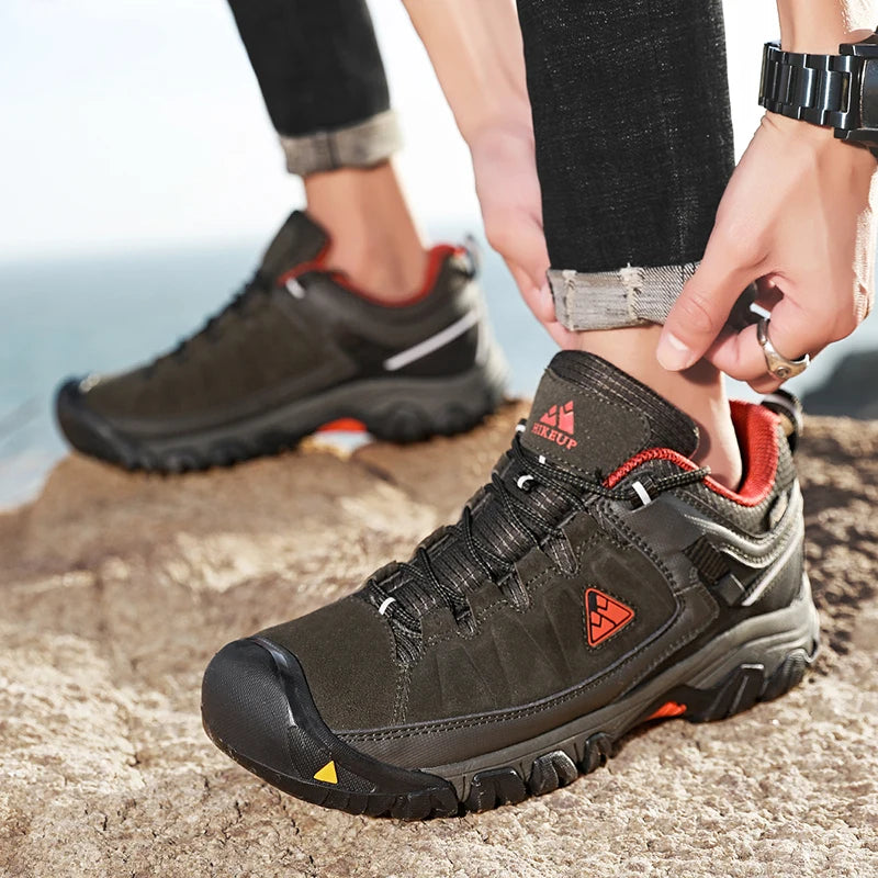 HikeUp Scarpe Da Trekking Da Uomo In Pelle Resistente Di Alta Qualità Con Suola In Gomma E Presa Di Fabbrica Per Esterni