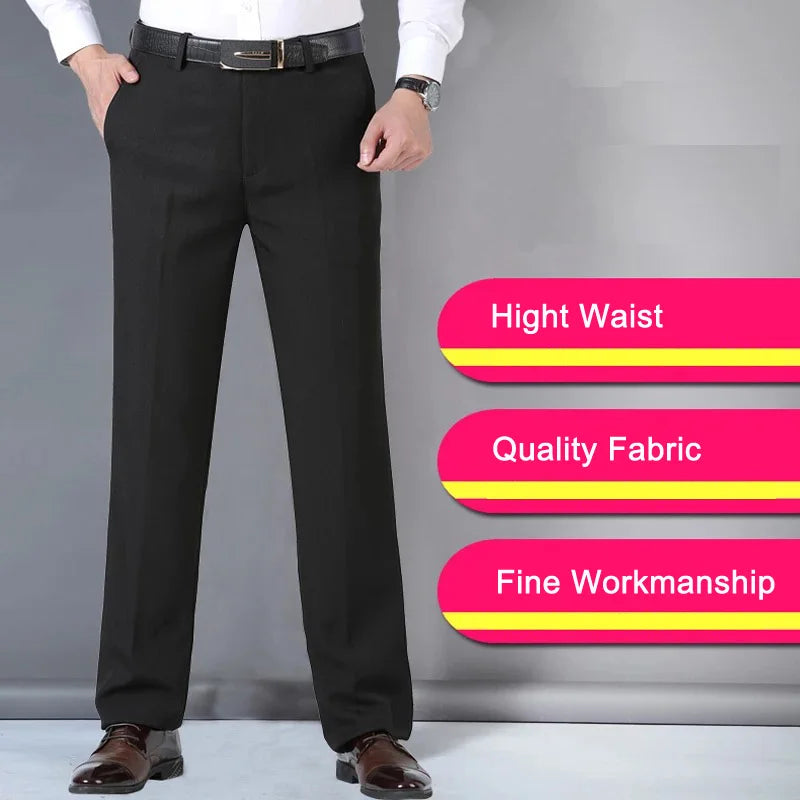 Pantaloni Da Uomo Vita Alta Dritti Per Business Casual Estivi Autunnali Spessi Taglie Forti 28 40