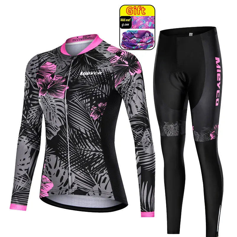 Mieyco Completo Ciclismo Donna Set Maglie a Maniche Lunghe in Poliestere Protezione UV Jersey