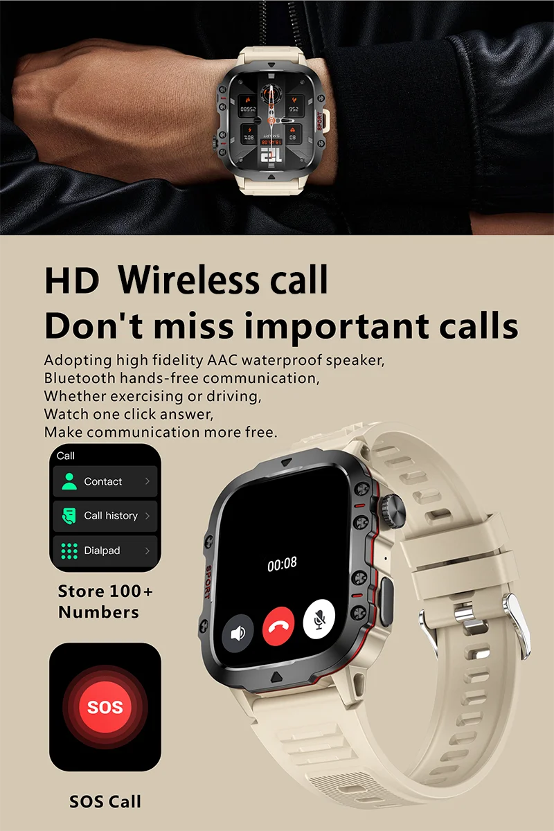 Orologio Fitness Con Schermo Da 1,96 Pollici 3ATM Chiamate Bluetooth Impermeabile Frequenza Cardiaca