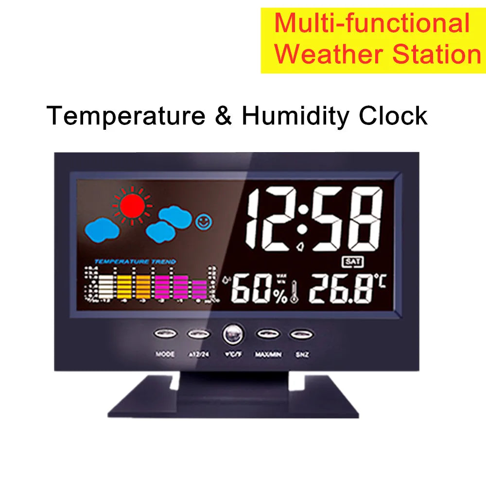 Stazione Meteorologica Multifunzionale Orologio Termometro Igrometro Calendario Display LCD Digitale Temperatura Umidità