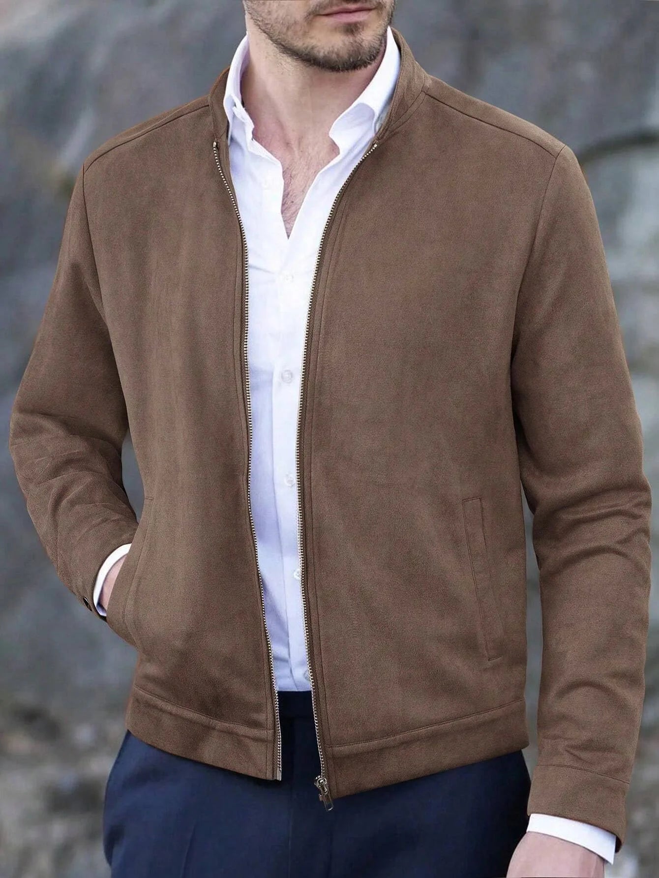 Giacca Uomo Slim Fit Colletto Coreano Autunno Inverno Casual Business Con Cerniera