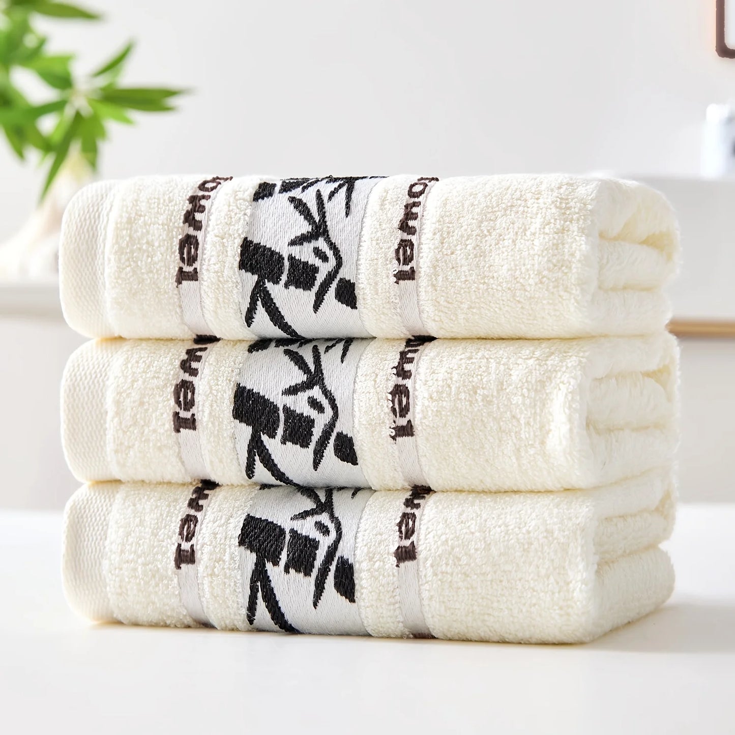 Set Di 3 Asciugamani Da Bagno In Fibra Di Bambù Verde 34x74cm E 70x140cm Per Viso E Mani
