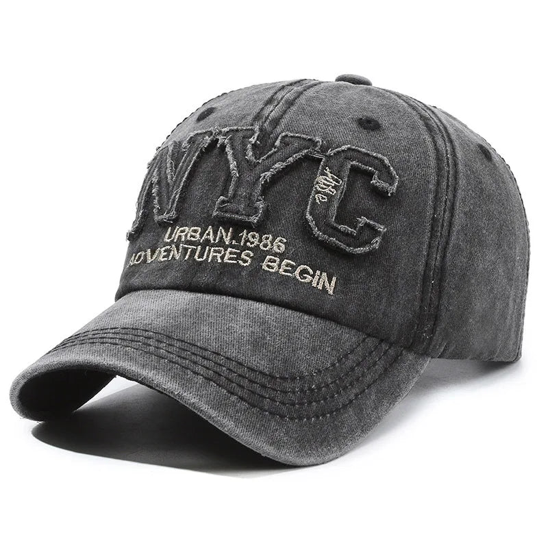 Cappellino Baseball Vintage Con Grande Lettera NYC Uomo Donna Cotone Lavato Protezione Solare Snapback