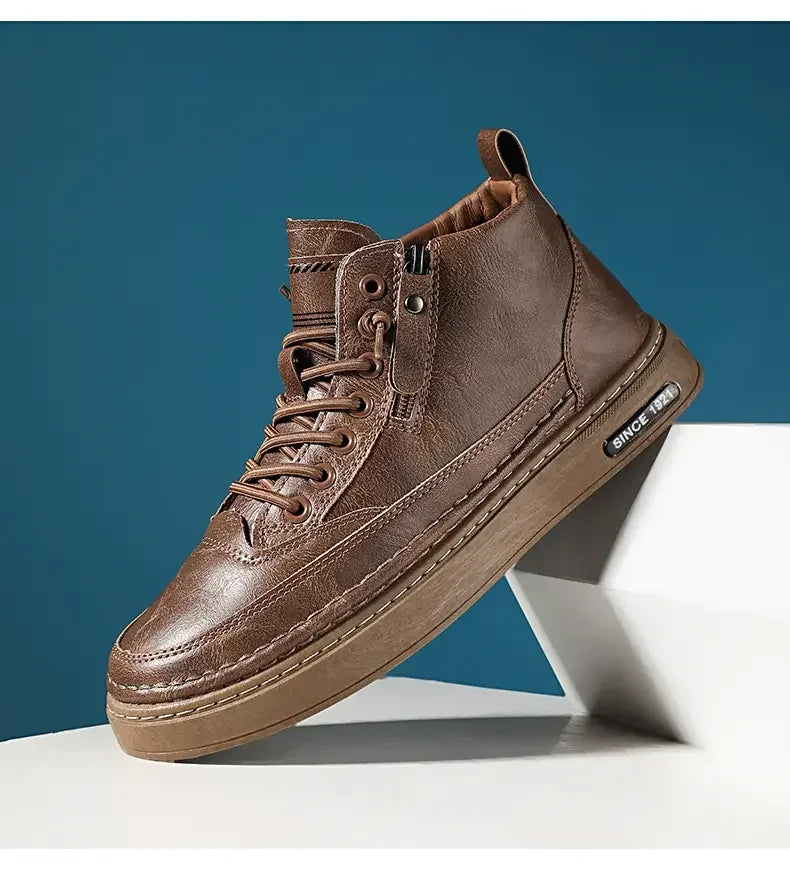 Stivali Da Uomo In Pelle Invernali Alti Scarpe Moda Stivaletto Casual Da Lavoro All Aperto Sneakers Maschili Novità