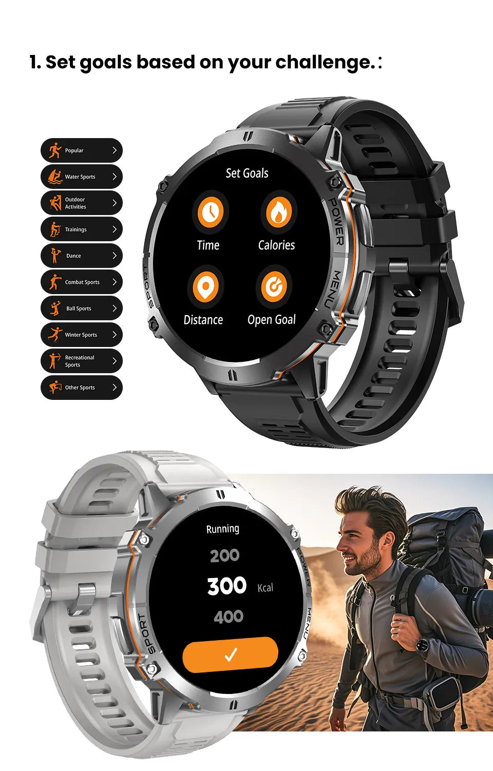 LIGE Orologio Smartwatch Uomo Con Display AMOLED Altimetro Barometro Bussola Batteria 900mAh Ultra Lunga Durata Sportivo