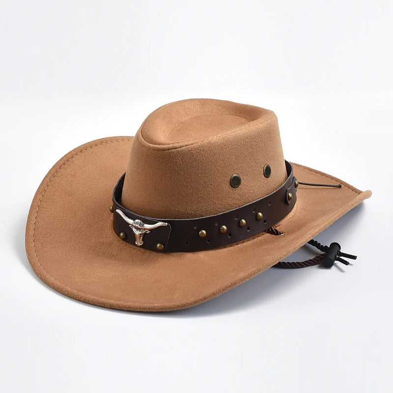 Cappello Da Cowboy In Pelle Scamosciata Artificiale Unisex Vintage Con Grande Bordo Per Cosplay E Feste