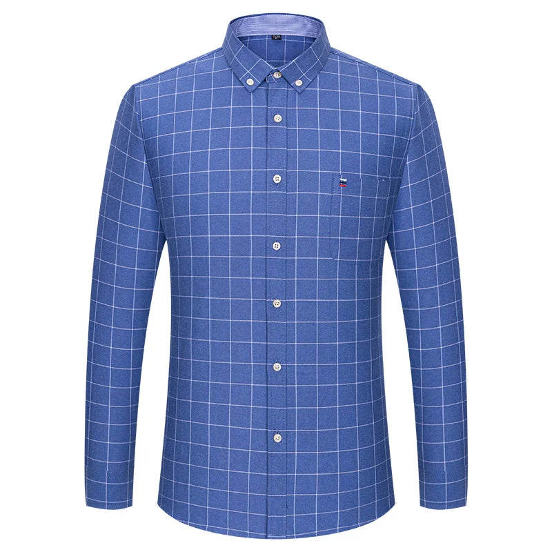 Camicia Da Uomo In Cotone Oxford A Quadri Maniche Lunghe Vestibilità Regolare Con Tasca Frontale