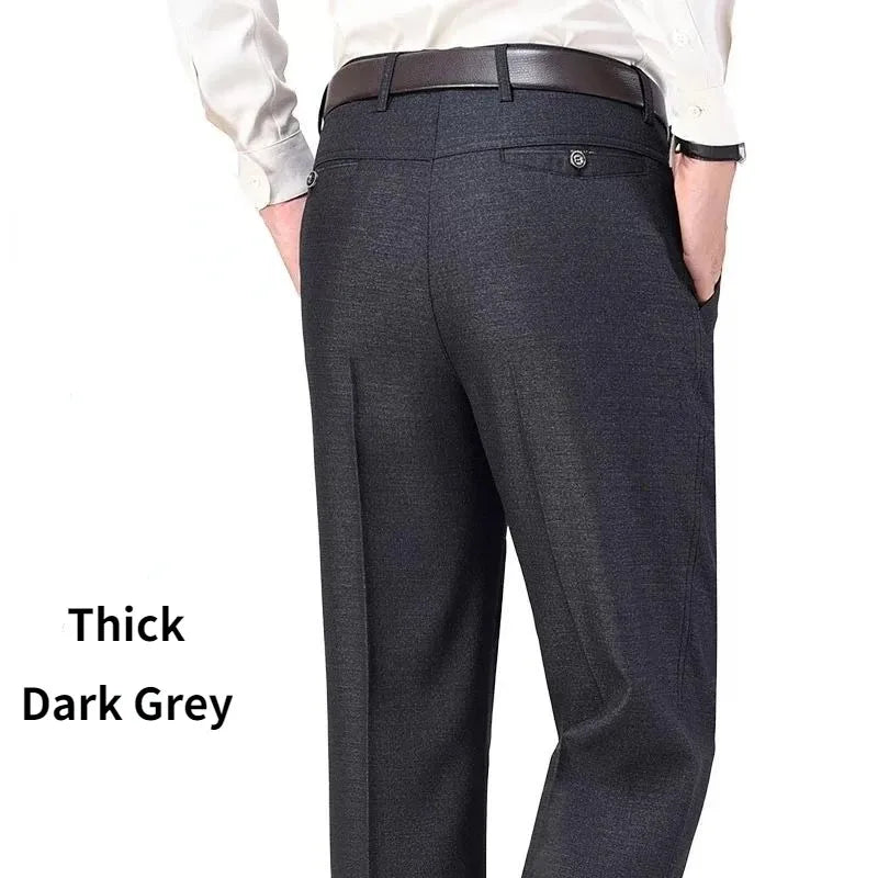 Pantaloni Da Uomo Vita Alta Dritti Per Business Casual Estivi Autunnali Spessi Taglie Forti 28 40