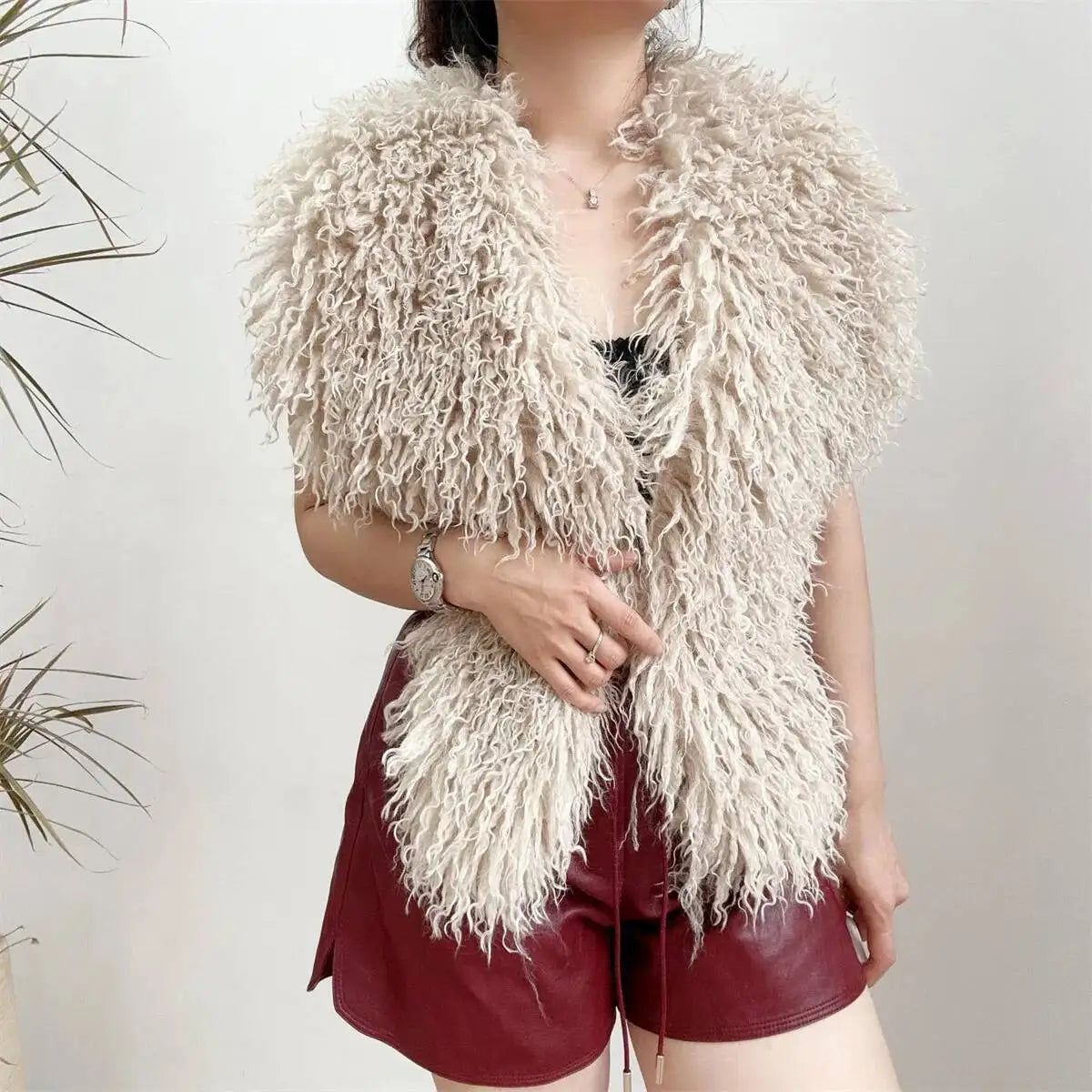 Lanmrem 2025 Gilet Pelliccia Sintetica Donna Imitazione Shearling Chic Autunno Inverno Abbigliamento 2DB4916