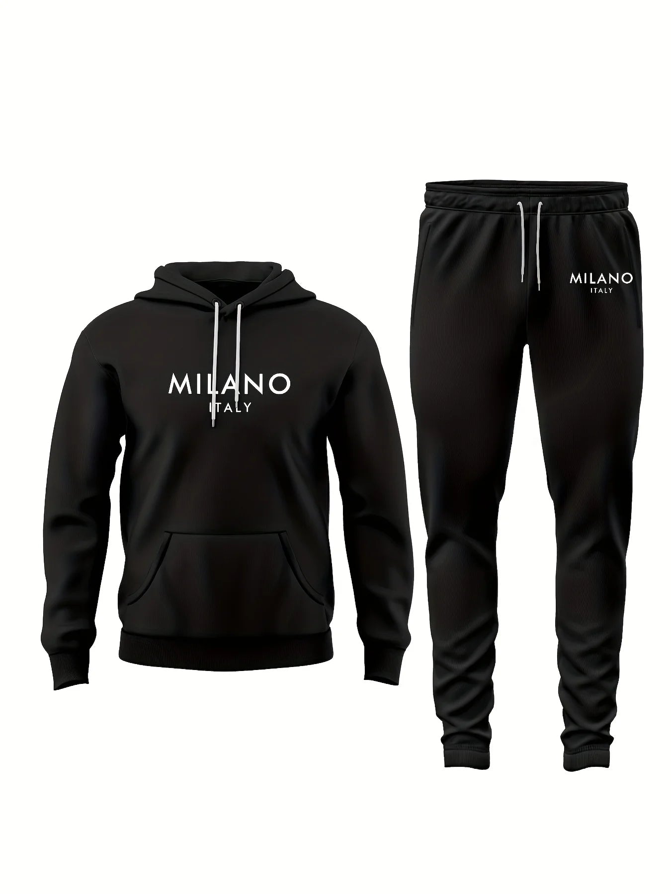 Felpa Sportiva Da Uomo Autunno Inverno Calda In Velluto Spesso Stampa Lettera Milano Italia E Set Pantaloni Della Tuta