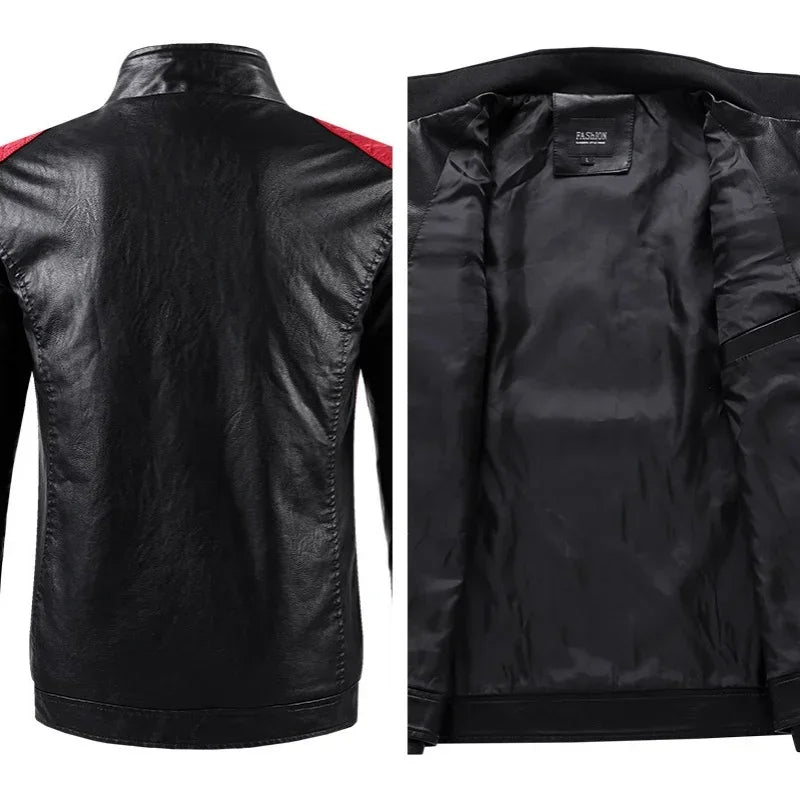 Giacca Da Moto Patchwork Da Uomo In PU Con Colletto Rialzato E Color Blocking Di Alta Qualità