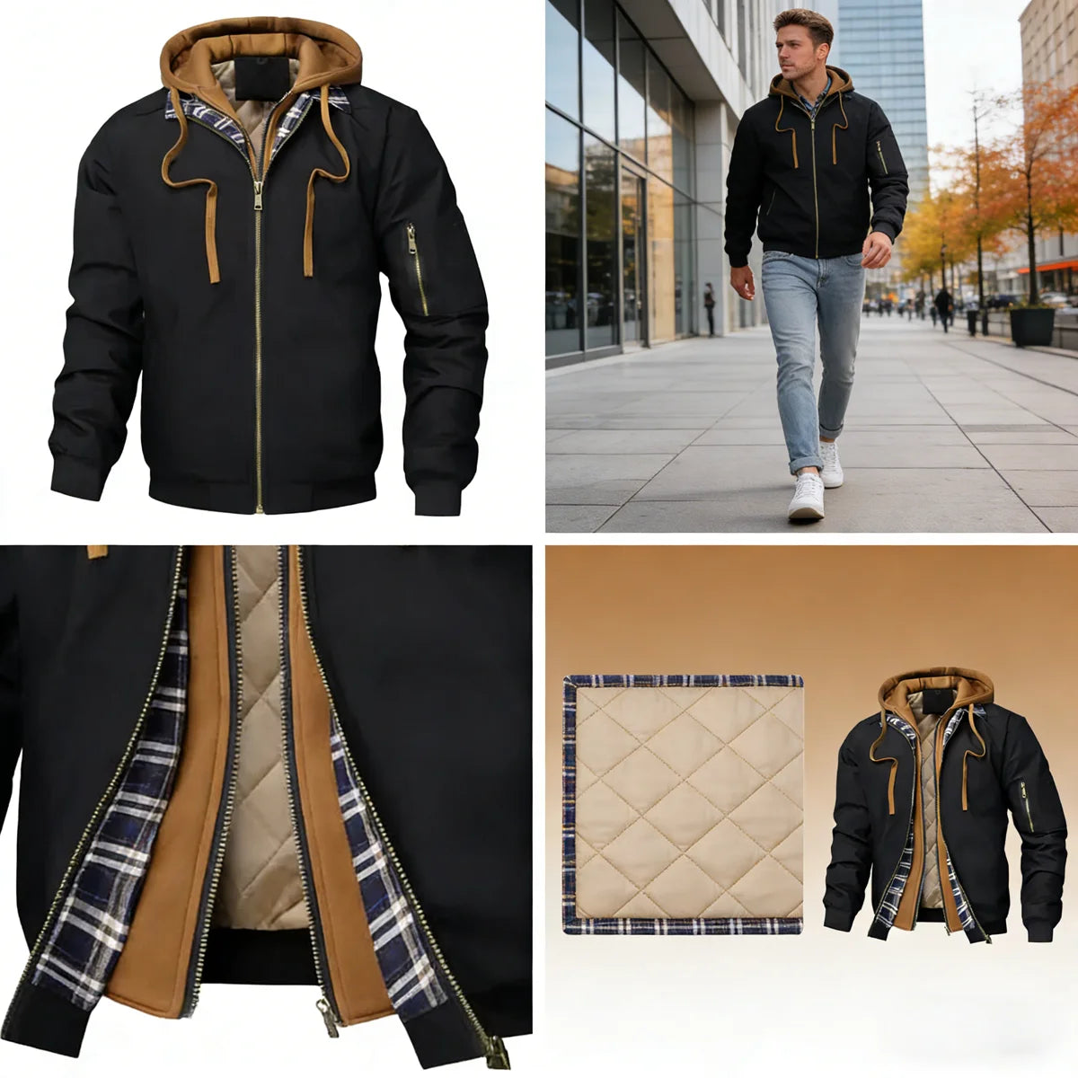 Giacca Bomber Calda Uomo Autunno Inverno Outdoor Con Cappuccio E Cerniera Termica Parka Sportiva
