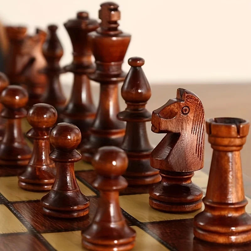 Set Di Scacchi Pieghevoli In Legno Da 44 Cm E 17,3 Pollici Con Tavolo Da Gioco In Feltro Per Adulti E Famiglie