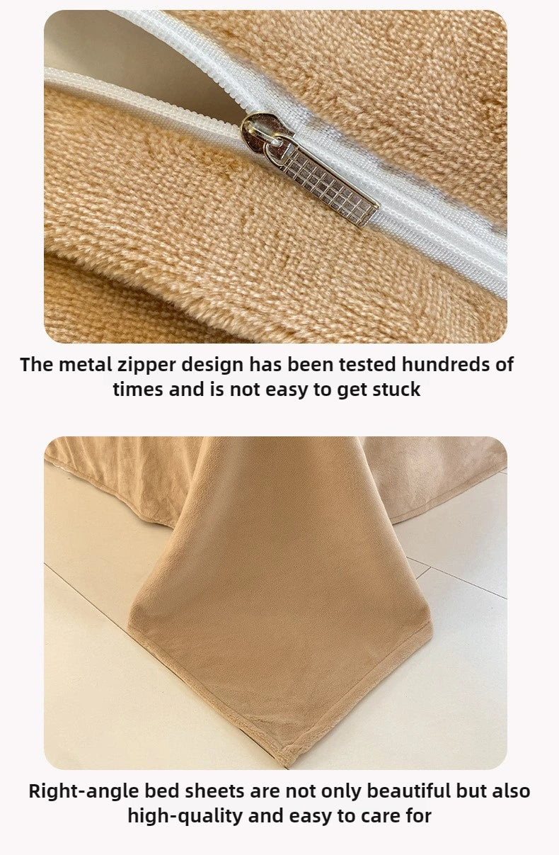 Set Biancheria Da Letto 4 Pezzi In Pile Latte Stampato Invernale Duvet Copripiumino Stile Semplice Accogliente GSM 130