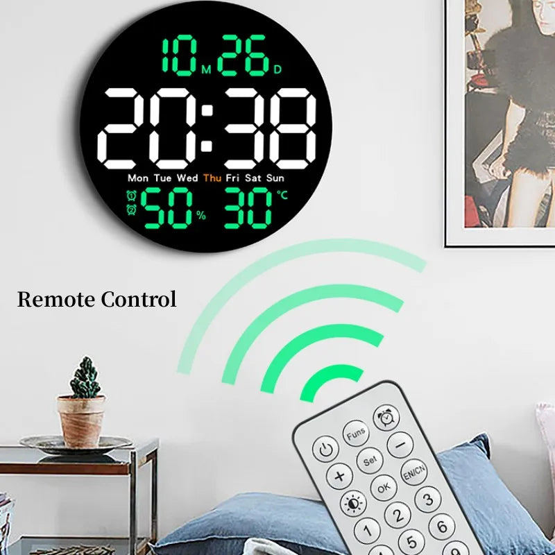 Orologio Da Parete Digitale DieciPollici Con Telecomando Temperatura Umidità Data Conto Alla Rovescia Sveglie Led Dimmer