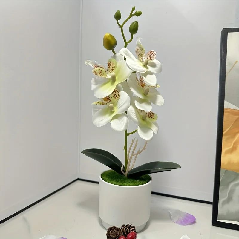 Orchidee Artificiali Con Vaso Bianco Pianta Finta Seta Decorazione Domestica Fiori Finti