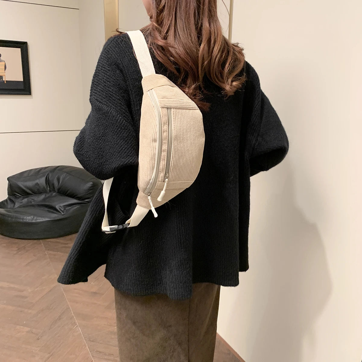 Marsupio Da Donna In Velluto A Coste Borsa A Tracolla Per Studenti Cintura Per Telefono Moda
