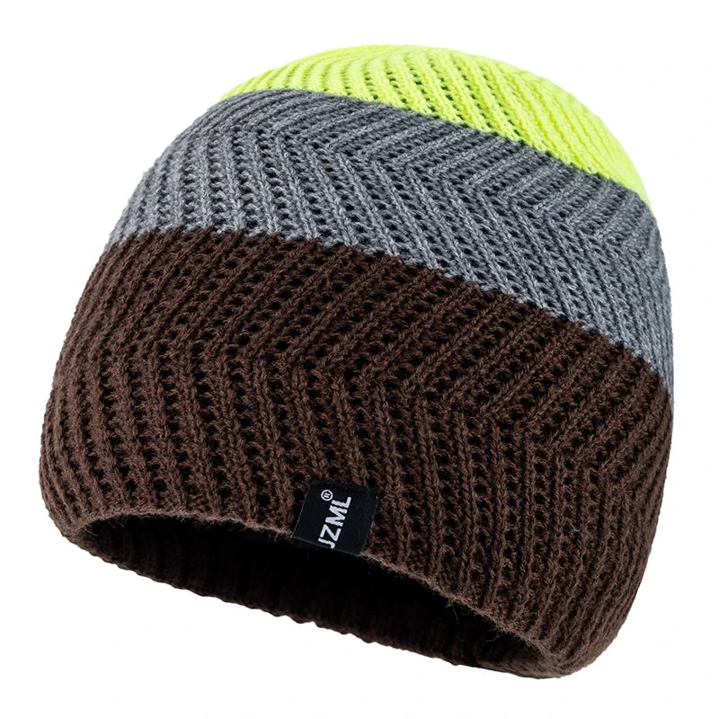 Cappello Cuffia Unisex Con Etichetta JZML Berretto Casual A Strisce Colorate Lavorato A Maglia Invernale