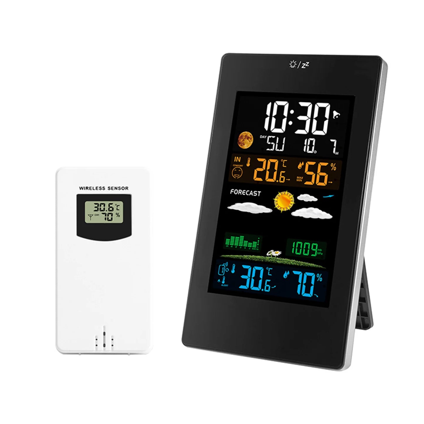Stazione Meteorologica Multifunzionale Con Sveglia Termometro Igrometro Digitale Schermo Tattile Esterno Wireless