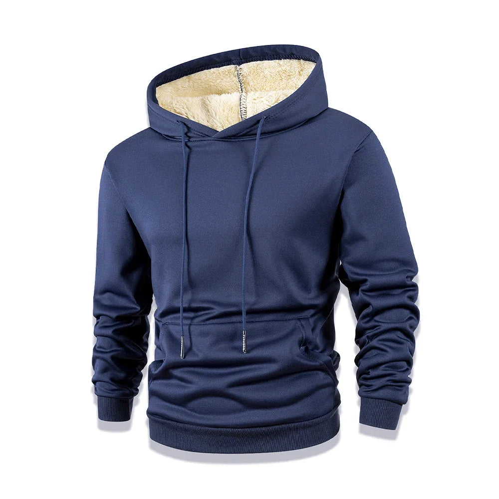 Uomo Felpa Termica Inverno Con Cappuccio Foderata In Pile Caldo Spesso Girocollo Solido Top Abbigliamento Streetwear