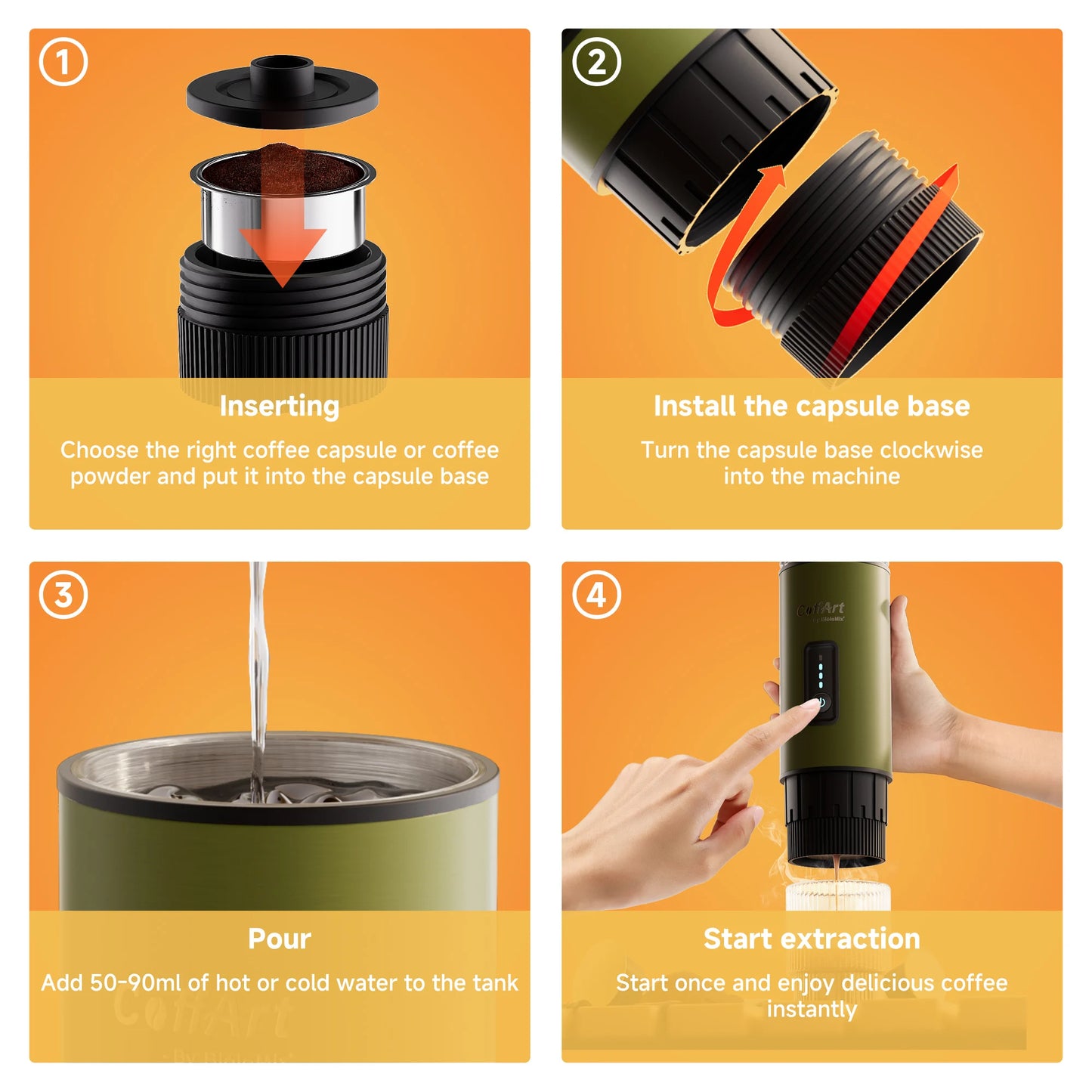 Biolomix Caffettiera Portatile 3 In 1 Per Viaggiatori Espresso USB 12V Compatibile Nespresso Dolce Gusto