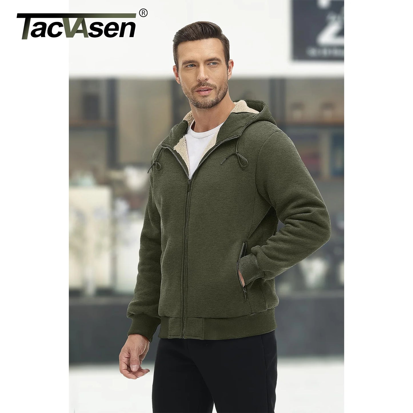 Tacvasen Felpa Con Cappuccio In Pile Sherpa Da Uomo Invernale Antivento Con Zip Capispalla Casual Sportivo