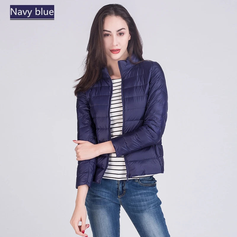 Cappotto Imbottito Femminile Ultraleggero Ripiegabile Collo Alla Coreana Slim Fit Da Ufficio 2023 Nuovi Arrivi