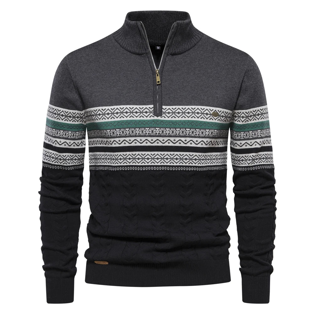 Maglione Con Cerniera Da Uomo In Cotone Alta Qualità Per Autunno Inverno Caldo Con Motivi Etnici