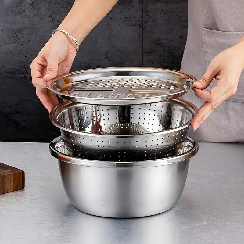 Colino In Acciaio Inossidabile 3 In 1 Verdure Affettatrice Grattugia Cestello Drenaggio Insalata Accessori Da Cucina