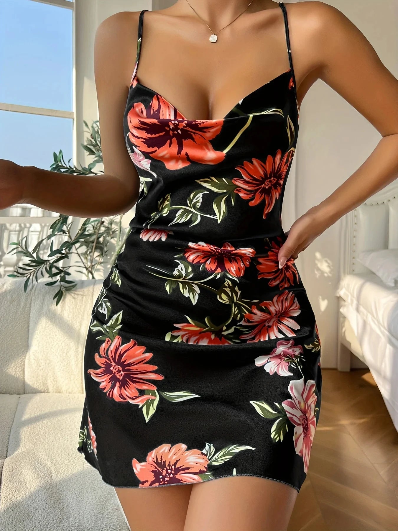 Abito Sottoveste Estivo Midi Traspirante Per Donne Con Spalline Sottili E Spacco Retro Effetto Seta Ghiaccio