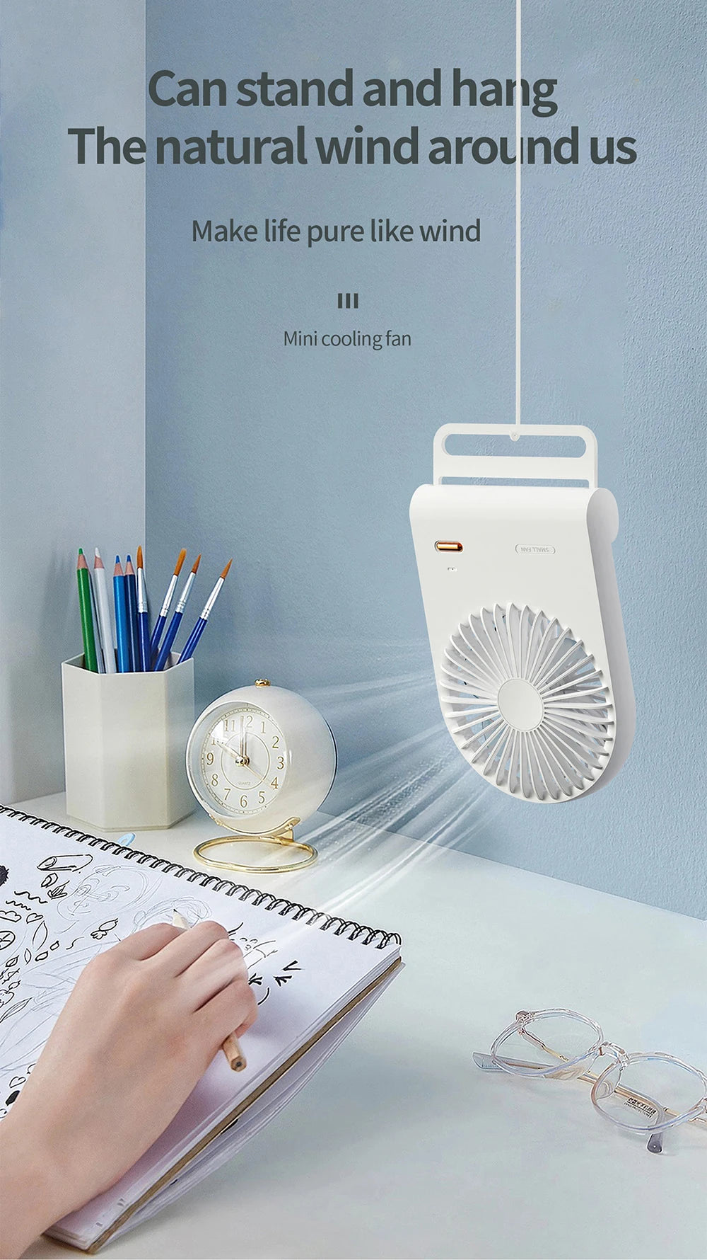 Ventilatore USB Portatile Ricaricabile per Studenti Dormitorio Pratico Compatto Efficiente