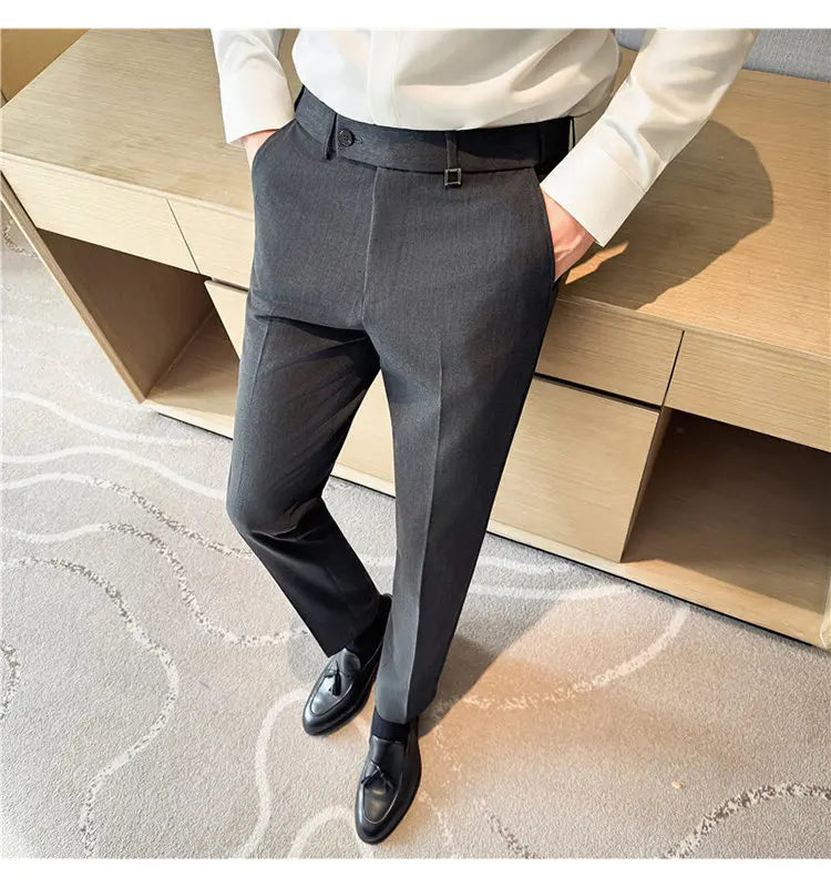 Pantaloni Da Uomo 2026 Primavera Slim Fit Eleganti Elasticizzati Tinta Unita Business Casual Pantaloni Da Ufficio