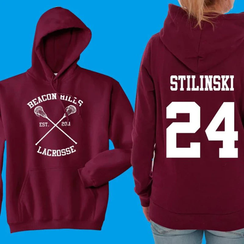 Felpa Con Cappuccio Teen Wolf Beacon Hills Lacrosse Stampa Retro Stilinski Lahey McCall Hale