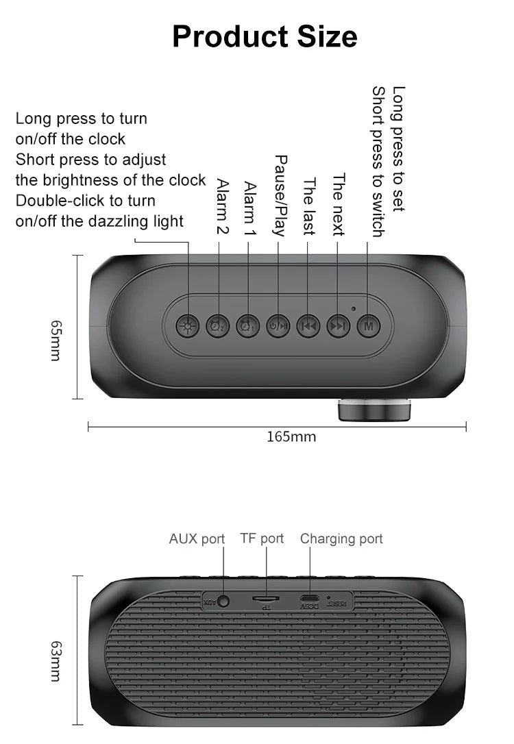 Sveglia Radio FM Con Altoparlante Bluetooth Subwoofer Portatile Con Lampada Integrata E Suono Wireless