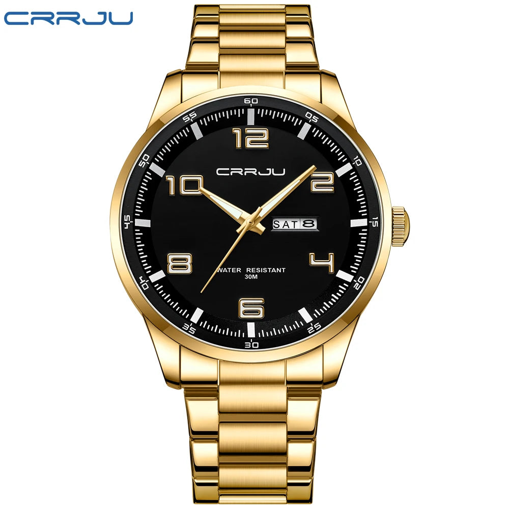 CRRJU Orologi Da Uomo Nuovi Casual Business Cinturino In Acciaio Inox Quarzo Con Data Lancette Luminose