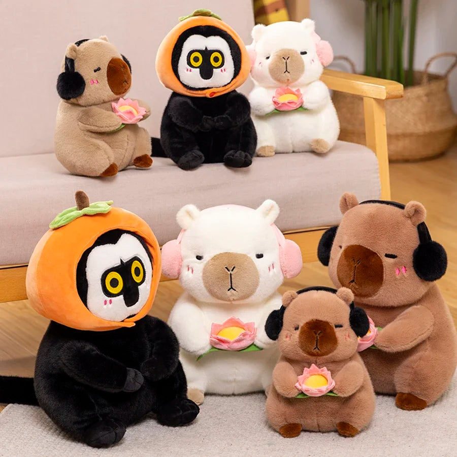 Simpatico Peluche Capibara Che Tiene Fiore Di Loto Morbido Giocattolo Per Bambini Regalo Compleanno Natale