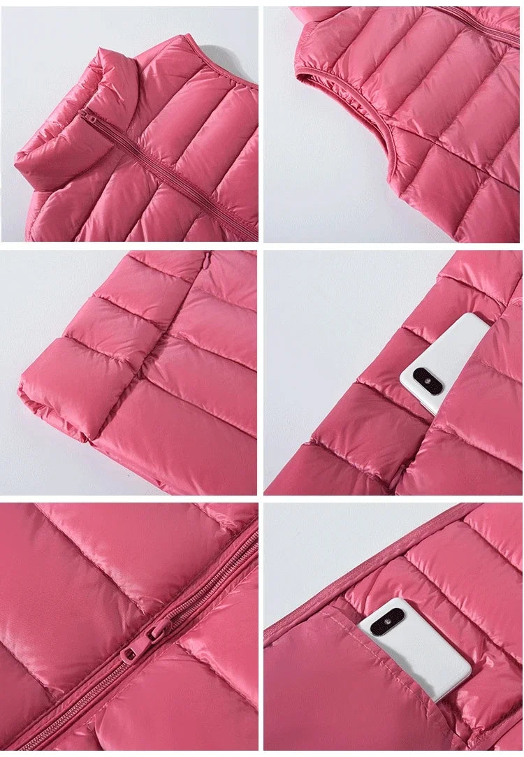 Gilet Piumino Donna Leggero Autunno Primavera Bianco Senza Maniche Piumino D Anatra Per Ufficio