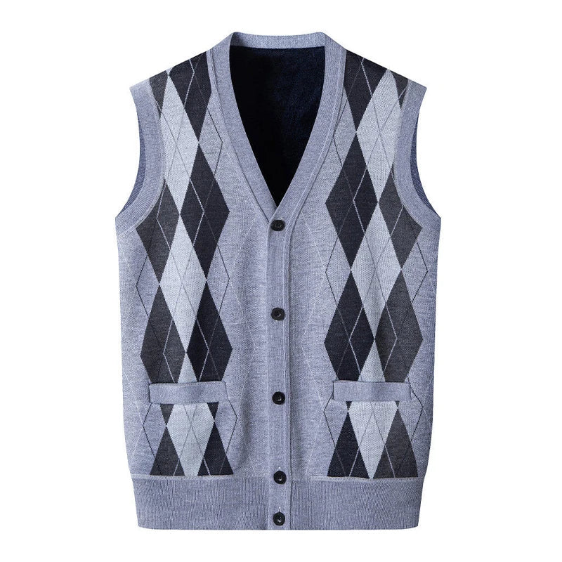 Gilet Maglione Da Uomo Con Scollo A V Senza Maniche Lavorato A Maglia Tinta Unita Con Motivo A Rombi