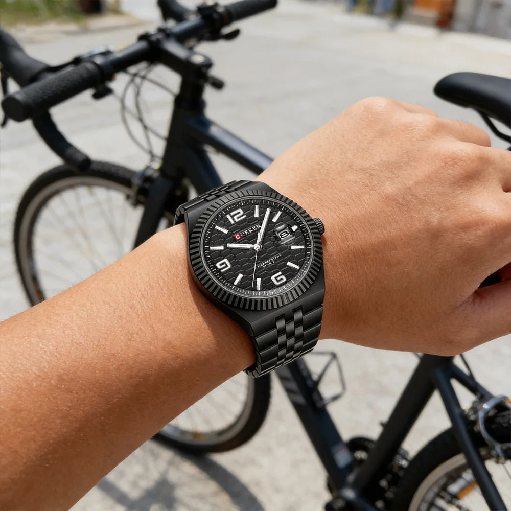 Curren Orologio Quarzo Nero Classico Con Lancette Luminose Data Automatica Cinturino In Acciaio Inox Uomo