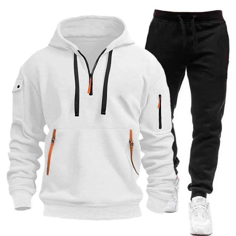 Set Felpe Con Cappuccio E Pantaloni Sportivi Da Uomo Per Esterno Autunno Inverno Fitness