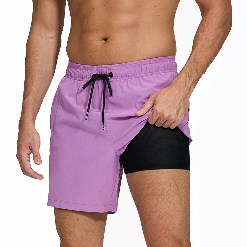 DATIFER Estate 2026 Pantaloncini Da Uomo In Poliestere Con Fodera Spandex 2 In 1 Elastico Vita Tasca Cerniera Palestra