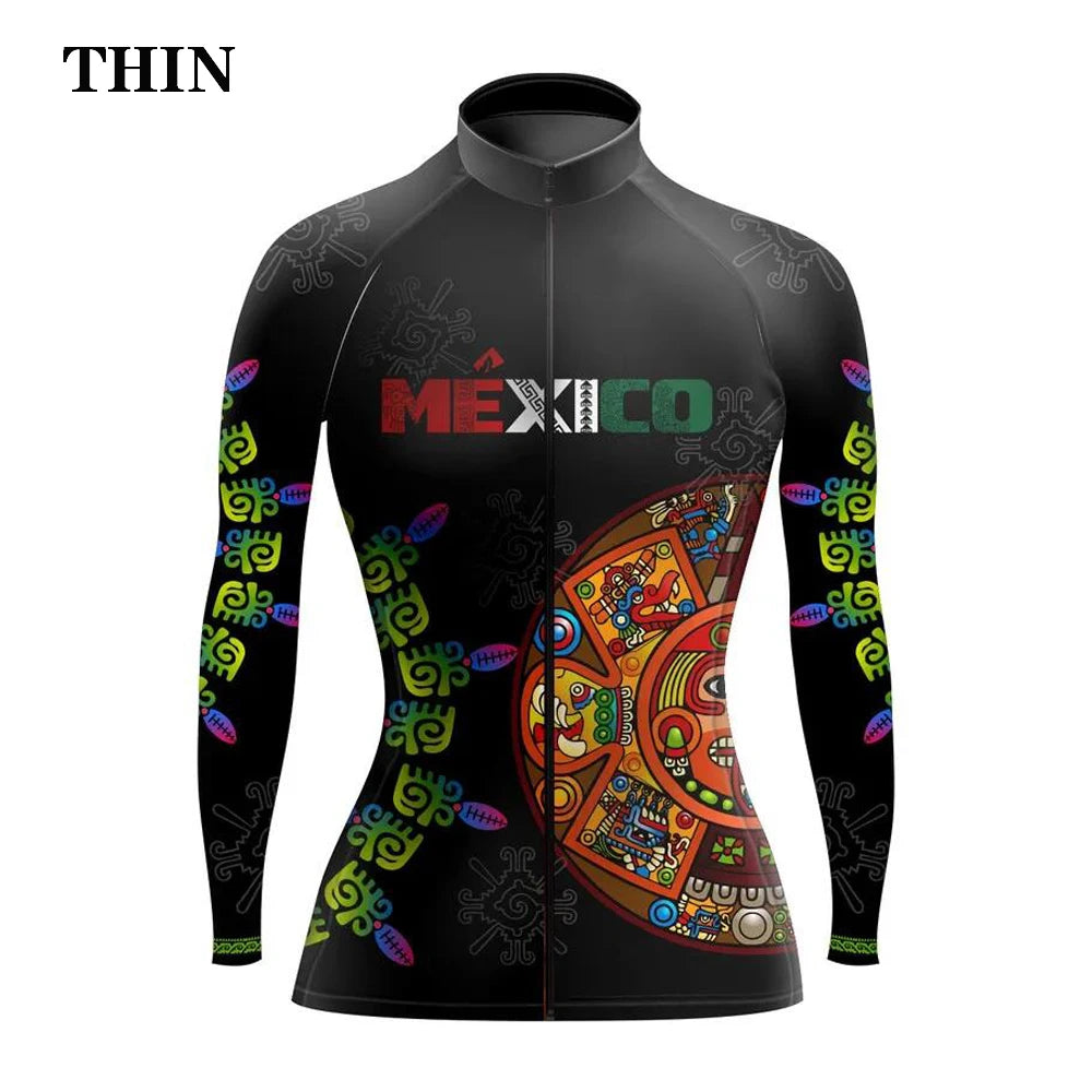 Maglia Ciclismo Da Donna A Maniche Lunghe Stile Messico Primavera Autunno Inverno Con Fodera In Pile Leggera E Calda