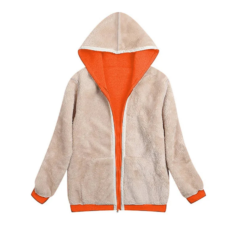 Cappotto Invernale Donna In Peluche Con Cappuccio E Zip Felpa In Pile Calda E Morbida Con Pelliccia Artificiale