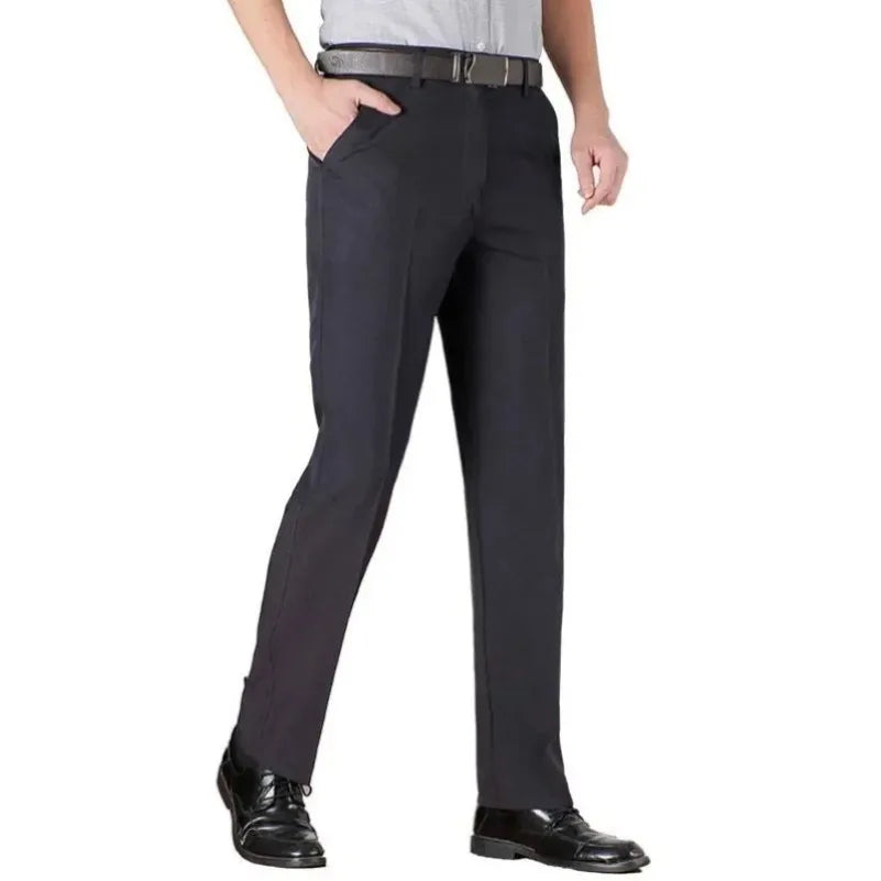 Pantaloni Da Uomo Vita Alta Dritti Per Business Casual Estivi Autunnali Spessi Taglie Forti 28 40