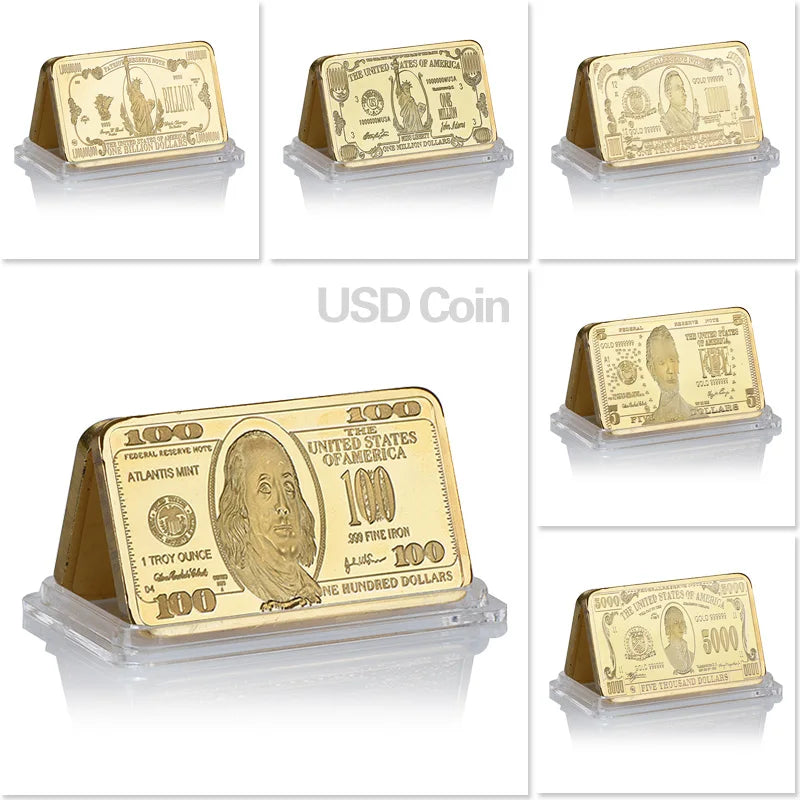 Barra Placcata Oro 24K E Argento Design Dollaro USA Moneta Souvenir Da Collezione Regalo Per Uomo