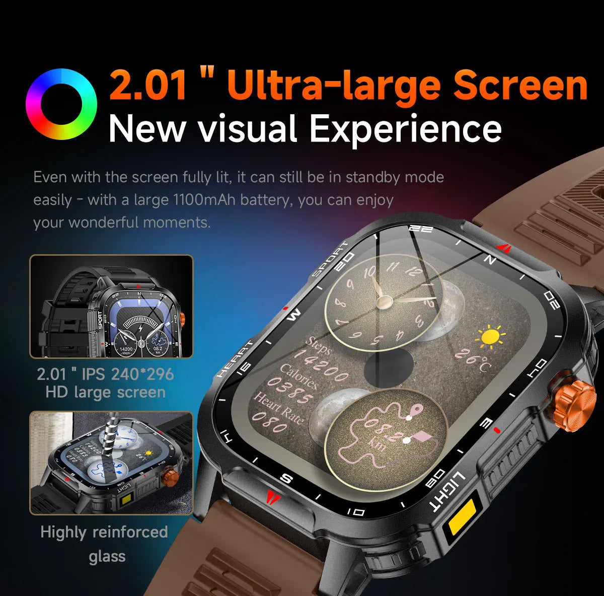 Smartwatch Da Uomo Batteria 100mAh Schermo 2,01 Pollici Chiamata Bluetooth Cardiofrequenzimetro Orologio Xiaomi iOS