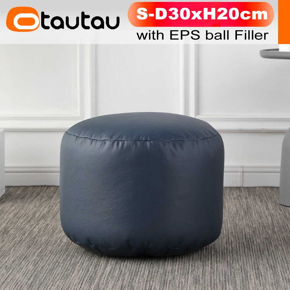 Otautau Beanbag Poggiapiedi Rotondo In Ecopelle Con Sedile Soffio D30xH20cm Sgabello Pouf Per Pavimento